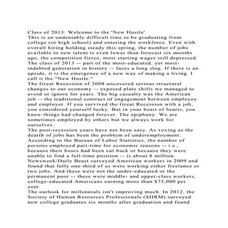 Class of 2013 Welcome to the New HustleThis is an undeniably .docx