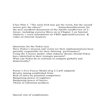 Class Plan 3  The early bird may get the worm, but the se.docx