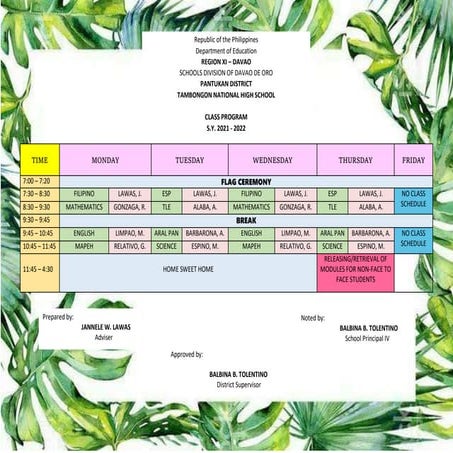 CLASS PROGRAM.docx | Education