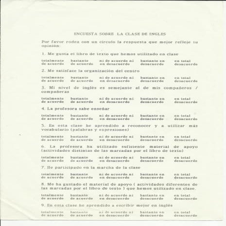 Class questionnaire in spanish and valencian | PDF