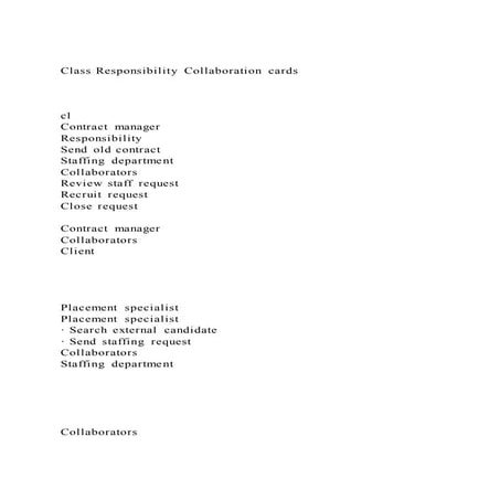 Class Responsibility Collaboration cardsclContract manag | PDF