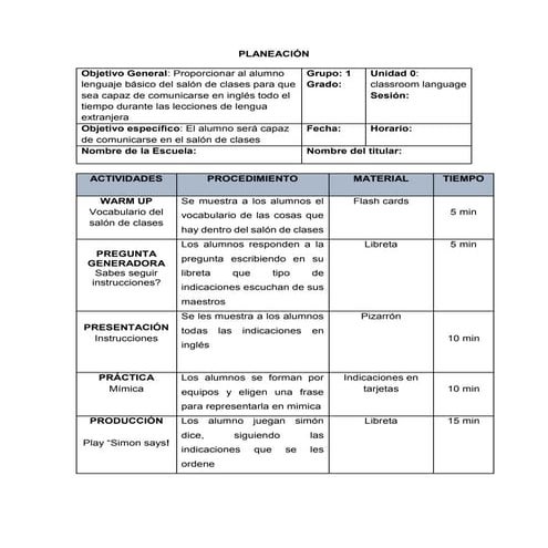 lesson plan Classroom