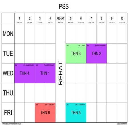 Comprehensive Weekly School Timetable for THN and BT Classes | PDF