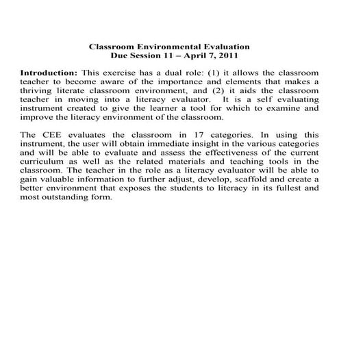 Classroom environmental evaluation