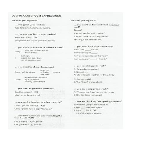 Classroom Language - from New English Upgrade