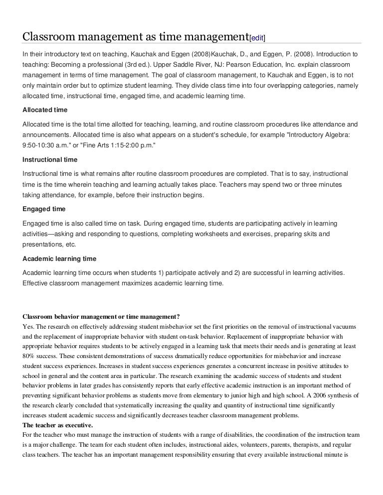 Classroom management as time management