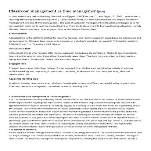 Classroom management as time management