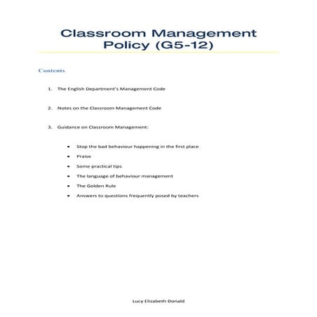 Classroom Management Policy