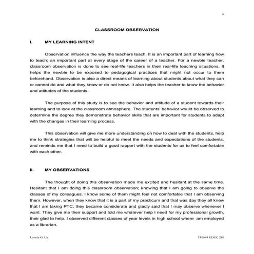 Classroom observation