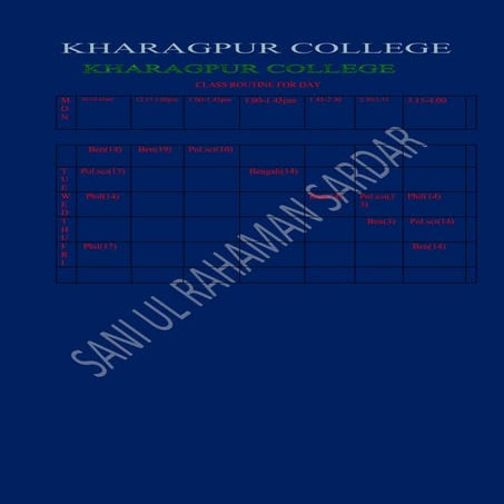 Class routine for day