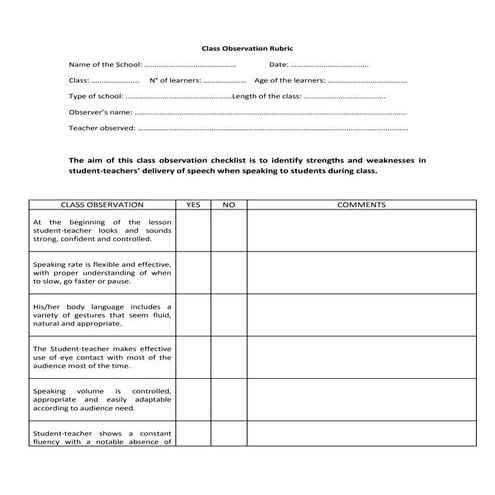 Class observation rubric | DOCX