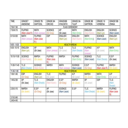 Sample Editable CLASS SCHEDULE for S.Y 2024-2025.docx