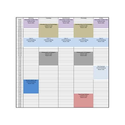 Class schedule fall 10