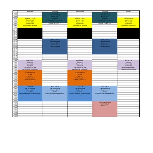 Class schedule spring 11