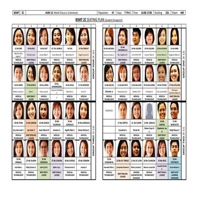 Class Seating Plan BSMT 2C