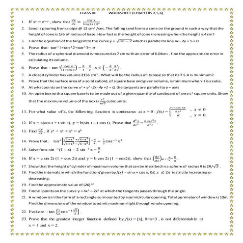 Class xii worksheet (chapters 2,5,6)
