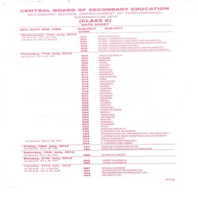 Class x & xii date sheet compt 2014