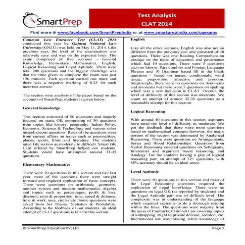 CLAT 2014 PAPER ANALYSIS