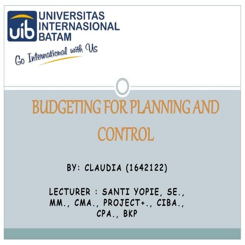 Budgetting for Planning and Control