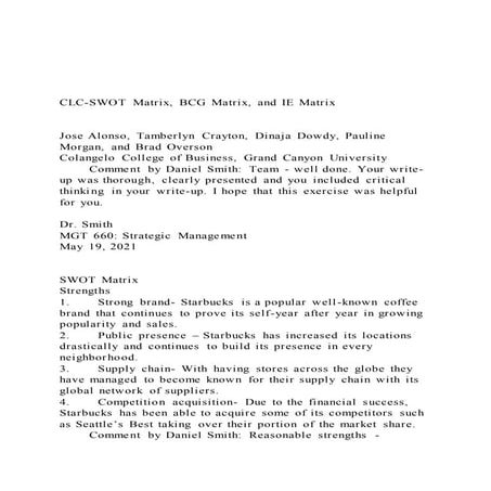 CLC-SWOT Matrix, BCG Matrix, and IE MatrixJose Alonso,