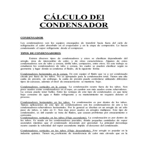 Cálculo de el condensador en un intercambiador de calor