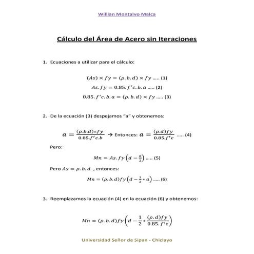 Cálculo del área de acero sin iteraciones