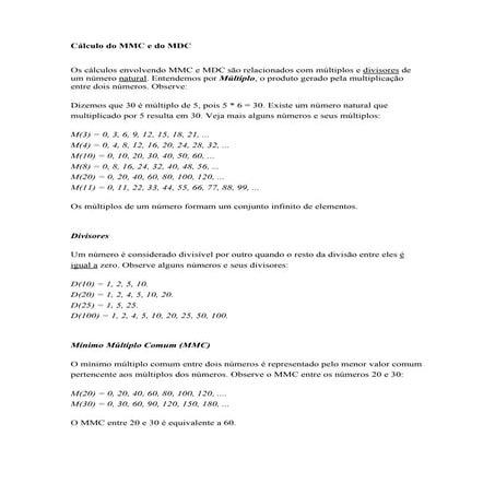 Cálculo do mmc e do mdc