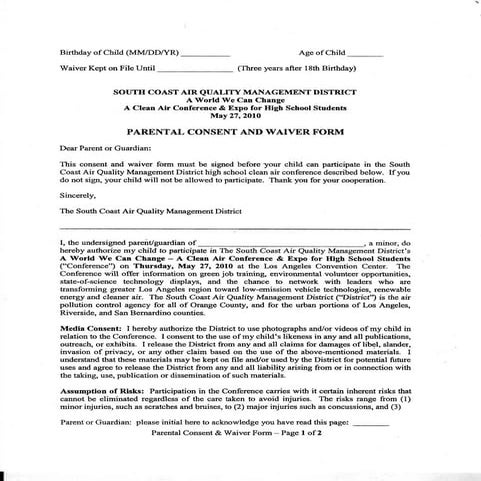 Clean Air Expo Permission Slip