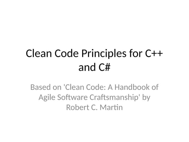 Clean Code Cpp CSharp Summary of Robert Martin's book