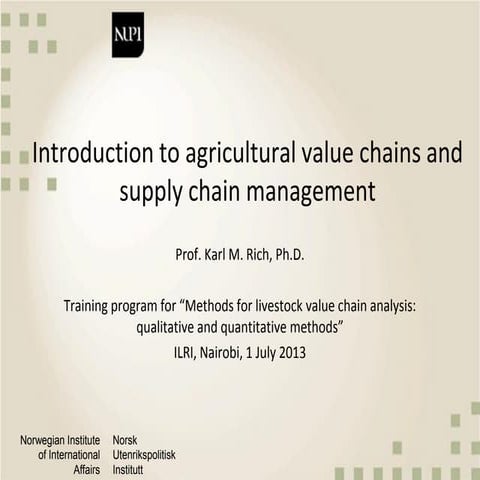 Introduction to agricultural value chains and supply chain management