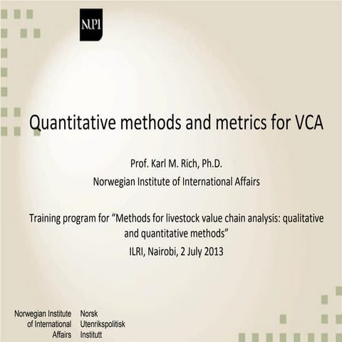 Quantitative methods and metrics for value chain analysis