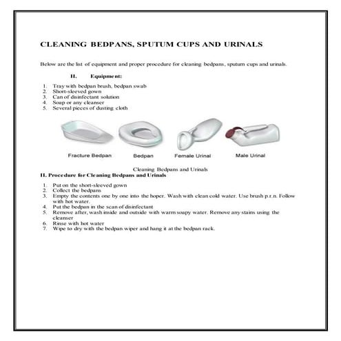 Cleaning bedpans and urinals ,sputum cup disinfect methods