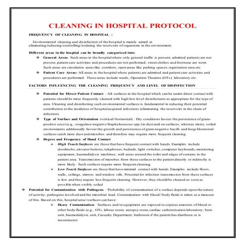 Cleaning in hospital as per guidelines
