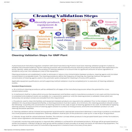 Cleaning validation steps for gmp plant