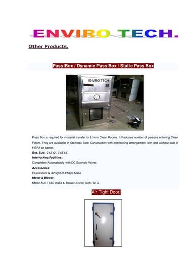 Clean room equipments