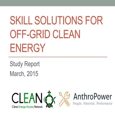 SKILL SOLUTIONS FOR OFF-GRID CLEAN ENERGY