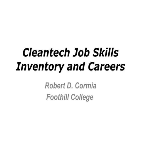 Cleantech Job Skills Inventory and Careers