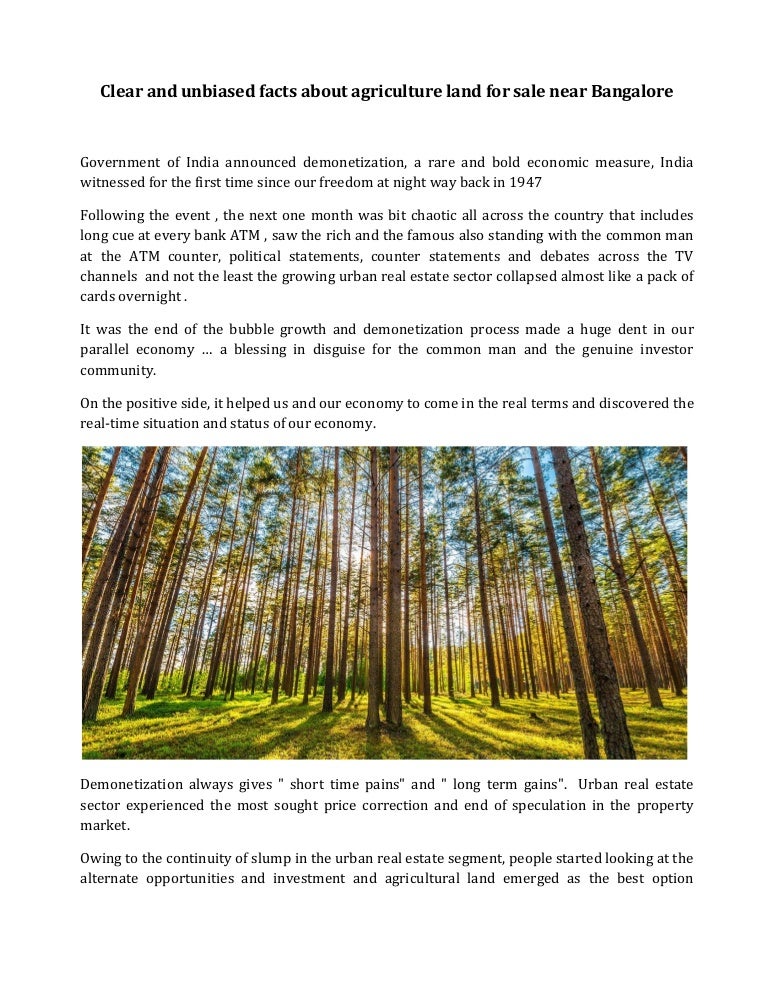 Clear And Unbiased Facts About Agriculture Land For Sale Near Bangalo