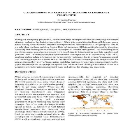 CLEARINGHOUSE FOR GEO-SPATIAL DATA FOR AN EMERGENCY PERSPECTIVE