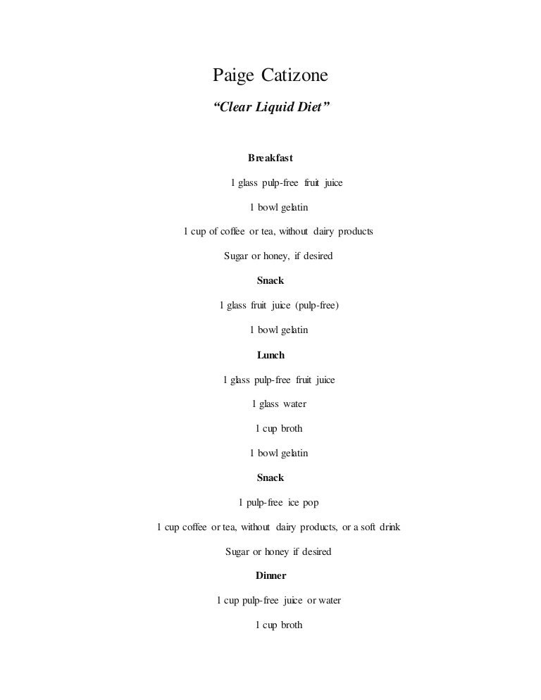 Clear liquid diet menu hcs 420, current issues in healhcare science