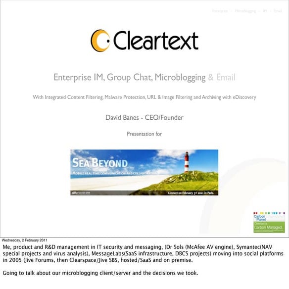 SeaBeyond 2011 ProcessOne - David Banes: Cleartext microblogging