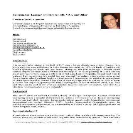 Clerici catering for MI VAK and other students of EFL