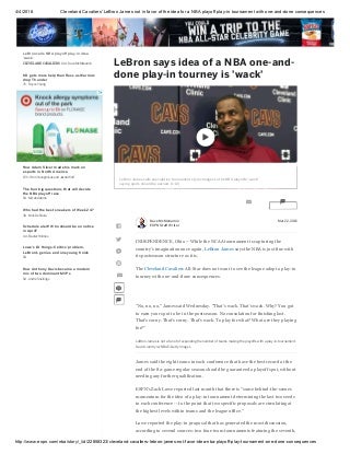 Cleveland cavaliers' le bron james not in favor of the idea for a nba playoff play in tournament with one-and-done consequences
