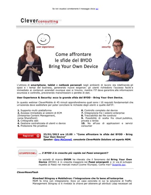 Come affrontare le sfide del BYOD, Bring Your Own Device - Clever News, 01/2013