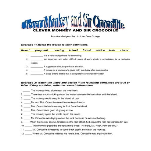 Clever monkey and sir crocodile profa lina