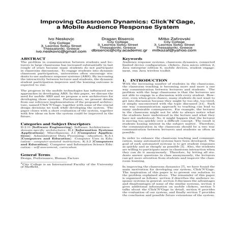 Improving Classroom Dynamics: Click’N’Gage, a Mobile Audience Response System