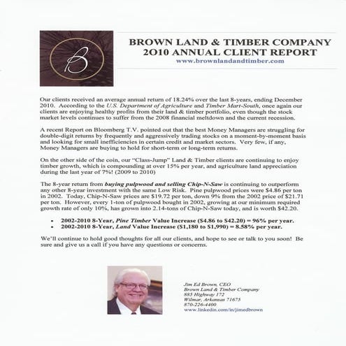 Brown Land & Timber Company 2010 Annual Client Report | PDF