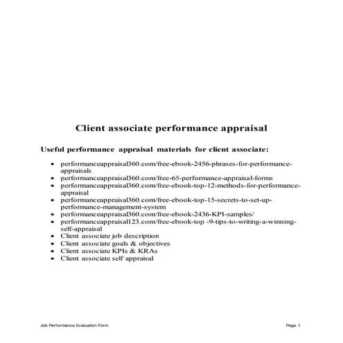 Client associate performance appraisal