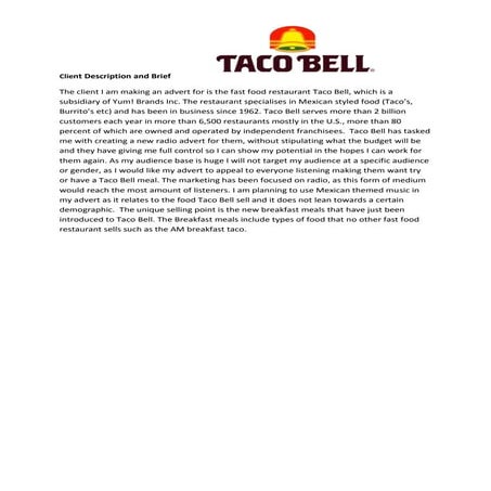 Client description and brief   taco bell