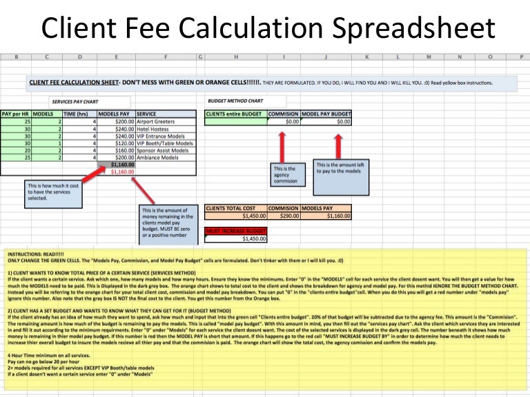 Client fee calculation sheet Formulated to automatically calculate c…
